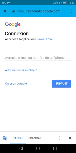 Saisissez votre adresse Gmail et sélectionnez SUIVANT