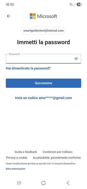Inserisci la tua password e seleziona Successivo