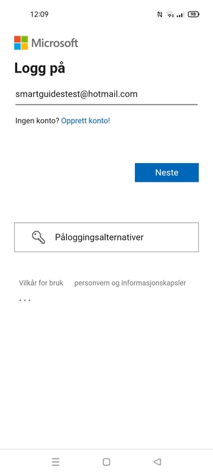 Skriv inn e-postadresse og velg Neste