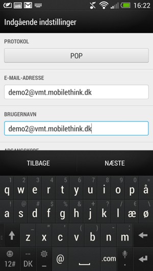 Indtast e-mail oplysninger for Indgående serverindstillinger
