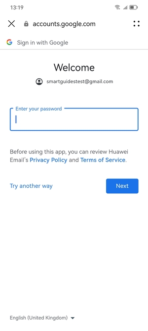 Enter your Gmail password and select Next