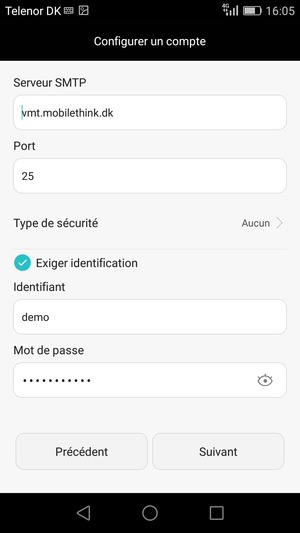 Saisissez l'adresse du serveur sortant