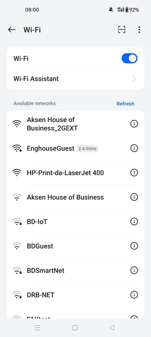 Select the wireless network you want to connect to