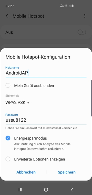 Geben Sie ein Passwort mit mindestens 8 Zeichen ein und wählen Sie Speichern