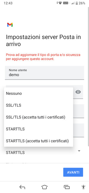 Seleziona Nessuno e AVANTI