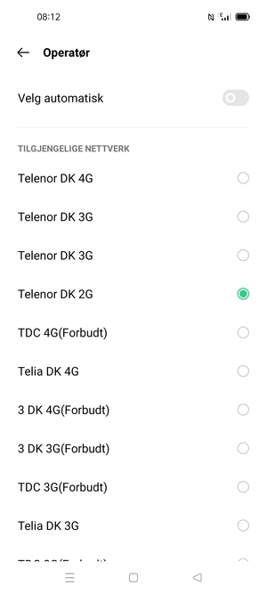 Velg en nettverksoperatør fra listen