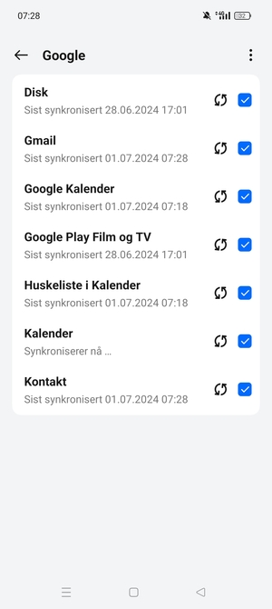 Din informasjon blir synkronisert