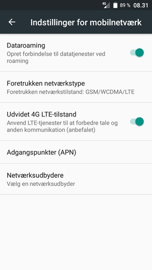 Slå Dataroaming til eller fra