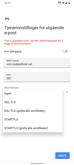 Velg Ingen og NESTE
