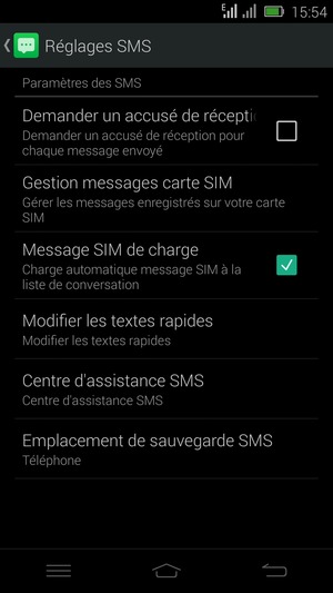 Sélectionnez Centre d'assistance SMS
