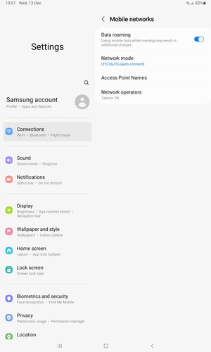 Turn Data roaming on or off