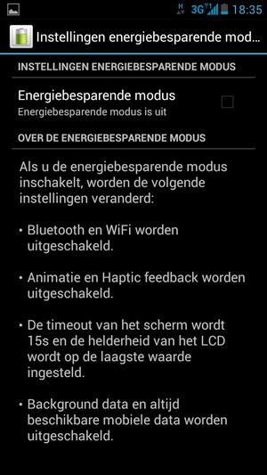 Vink het selectievakje Energiebesparende modus aan