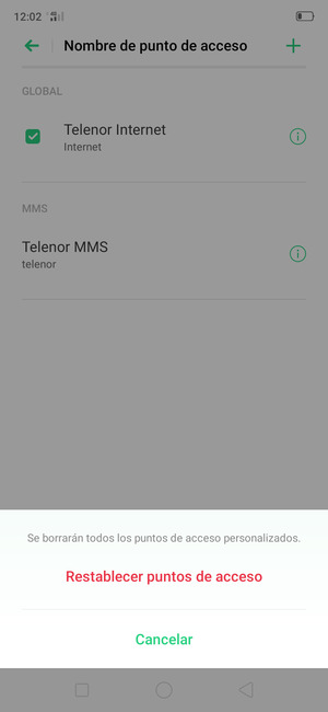 Seleccione Restablecer puntos de acceso