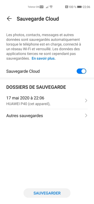 La sauvegarde est maintenant créée