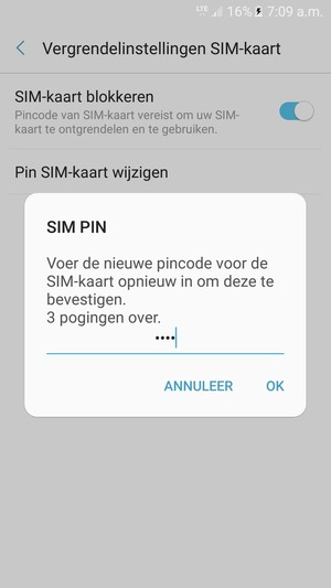Bevestig uw nieuwe pincode voor de SIM-kaart en selecteer OK