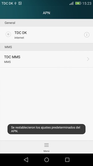 El teléfono se reiniciará con la configuración predeterminada de Internet y MMS