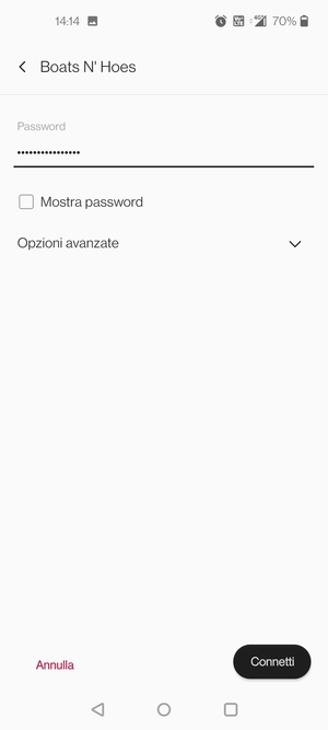 Inserisci la password del Wi-Fi e seleziona Connetti