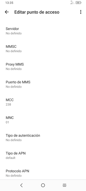 Desplácese hacia abajo e introduzca la información de Internet
