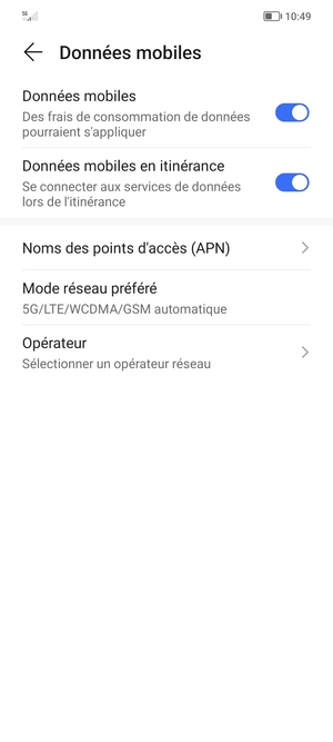 Activer ou désactiver Données mobiles en itinérance
