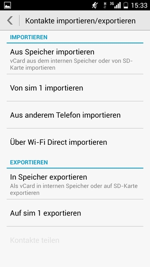 Wählen Sie Von sim 1 importieren oder Von sim 2 importieren