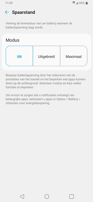 Om Maximaal spaarstand in te schakelen, selecteer Maximaal