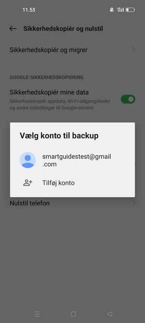Vælg din sikkerhedskopi-konto