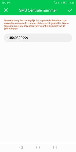 Voer het SMS Centrale nummer in en selecteer OK