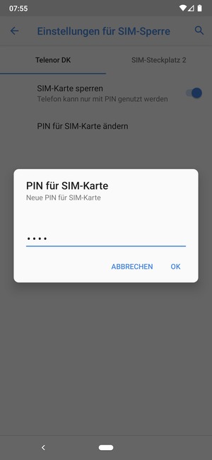 Geben Sie Ihre neue PIN der SIM-Karte ein und wählen Sie OK