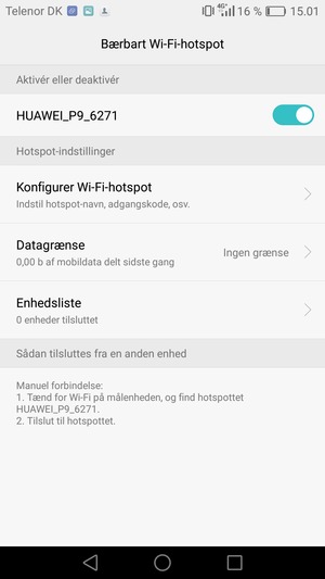 Din telefon er nu sat op til brug som modem
