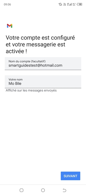 Donnez un nom à votre compte et saisissez votre nom. Sélectionnez SUIVANT