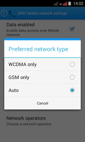 Select GSM only to enable 2G and Auto to enable 2G/3G