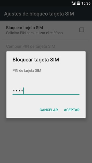 Introduzca su PIN de tarjeta SIM y seleccione ACEPTAR