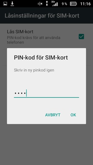 Bekräfta din nya PIN-kod för SIM-kort och välj OK