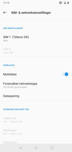 Velg SIM 1 eller SIM 2