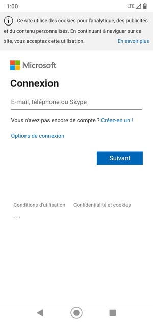 Saisissez votre adresse e-mail et sélectionnez Suivant