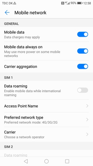 Scroll to SIM 1 or SIM 2 and select Preferred network type