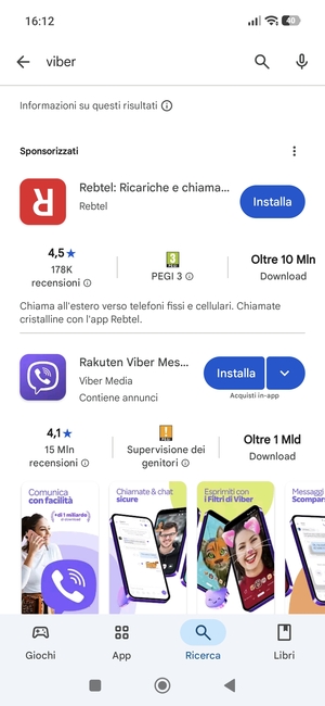 Seleziona l'applicazione