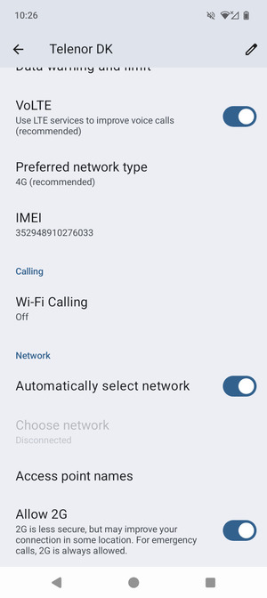 Scroll to and select Access point names