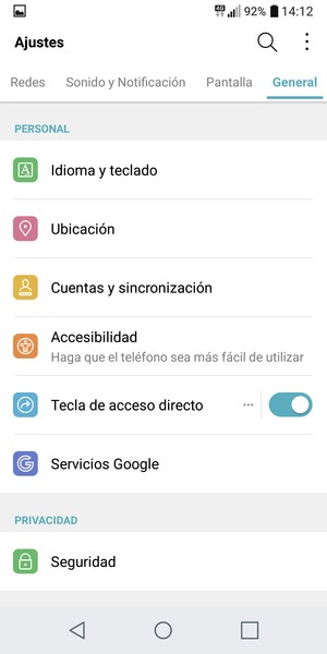 Vuelva al menú General y seleccione Cuentas y sincronización