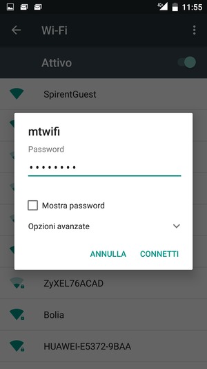Inserisci la password del Wi-Fi e seleziona CONNETTI