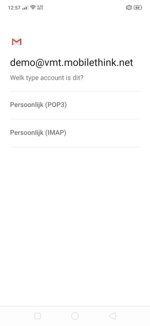 Selecteer Persoonlijk (POP3) of Persoonlijk (IMAP)
