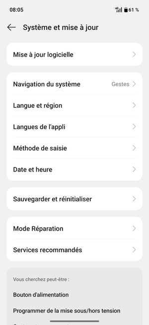 Faites défiler et sélectionnez Sauvegarder et réinitialiser