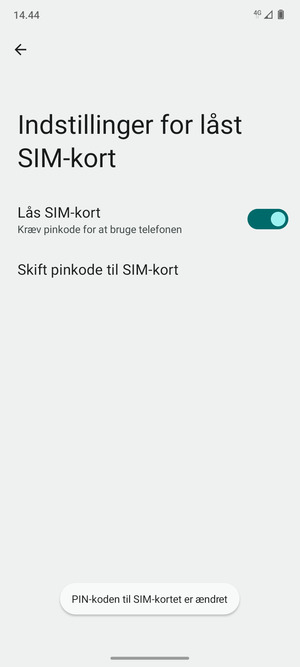 Din PIN-kode til SIM-kort er nu ændret