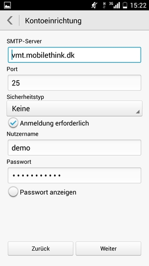 Geben Sie die Server-Adresse für ausgehende Post ein