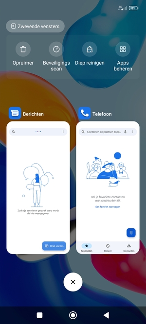 Selecteer het Verwijderen-pictogram om alle actieve apps te sluiten