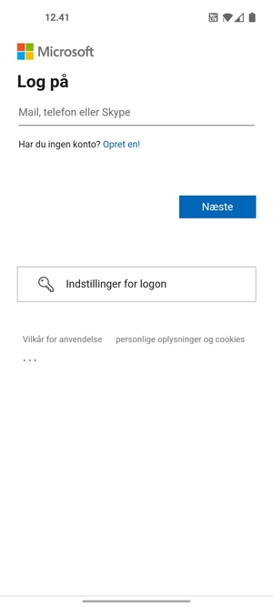 Indtast din e-mailadresse og vælg Næste