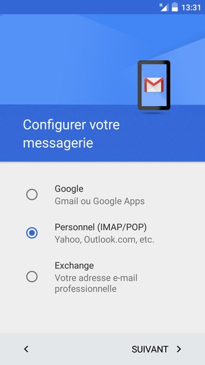 Sélectionnez Personnel (IMAP/POP) puis SUIVANT