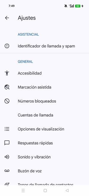 Desplácese y seleccione Buzón de voz