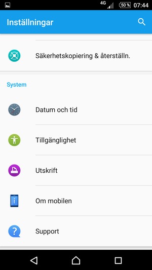Scrolla till och välj Om mobilen