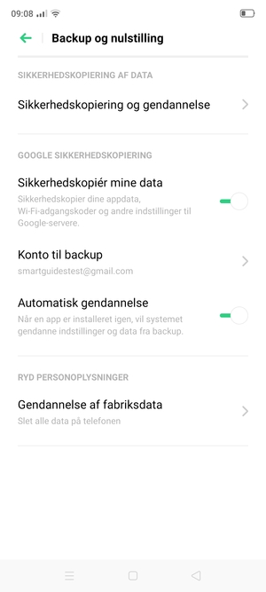 Vælg Konto til backup